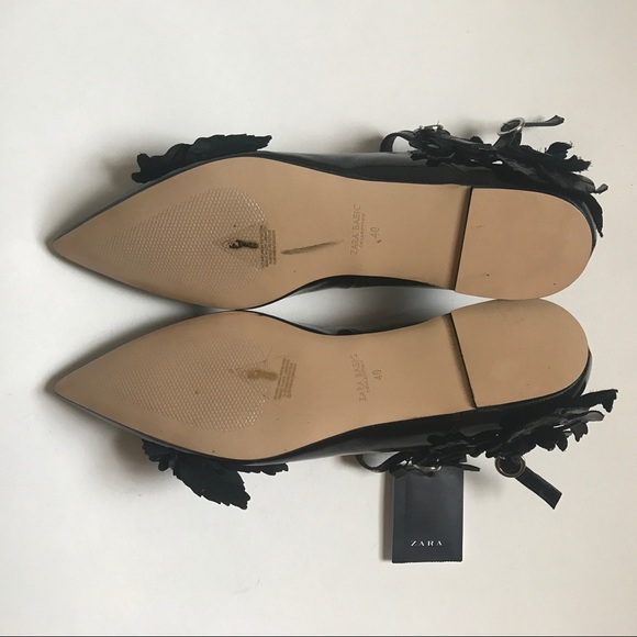NWT Zara Leather Strappy Ballerinas w/ Flowers - Picture 7 of 8